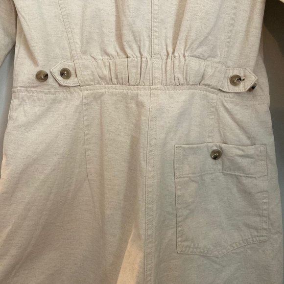 & Other Stories Womens Cotton Linen ¾ Sleeve Button Up Romper Sz 6 Beige Utility - Picture 5 of 10
